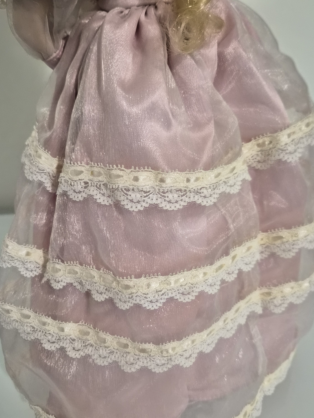 Vintage Victorian Style Porcelain Mother & Baby Doll Pink Lace Dress Collectible - Picture 10 of 16